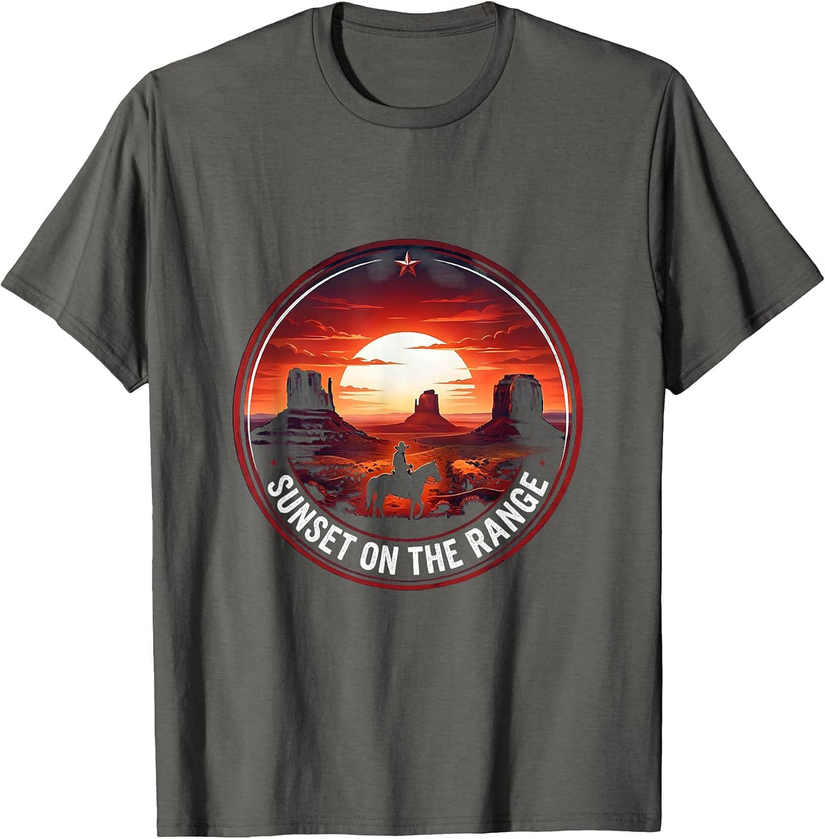 Men's Sunset on the Range Cowboy Western Design T-Shirt - Asphalt Grey