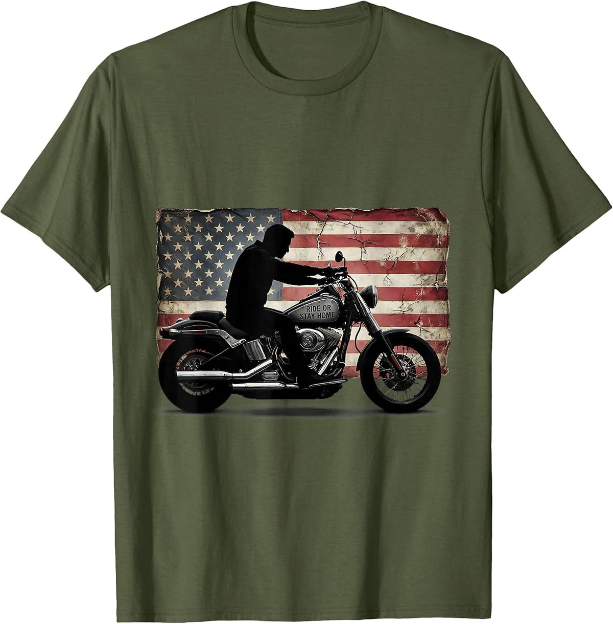 Men's Ride Or Stay Home Bold Motorcycle Design T-Shirt - Olive Green