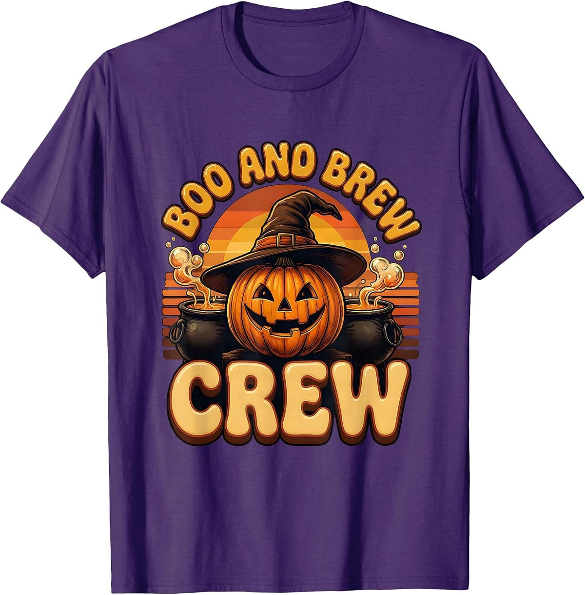 Boo and Brew Crew Halloween Design T-Shirt - Purple