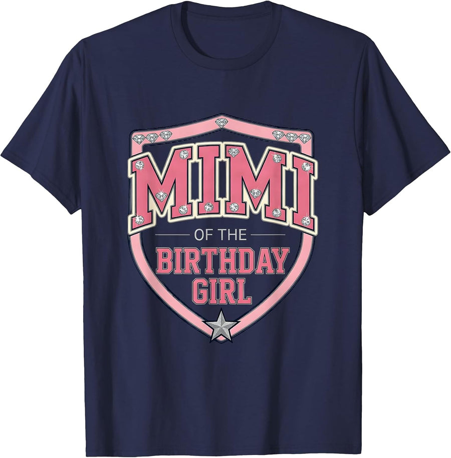 Mimi Of The Birthday Girl Sparkle Varsity Family Matching T-Shirt - Navy Blue
