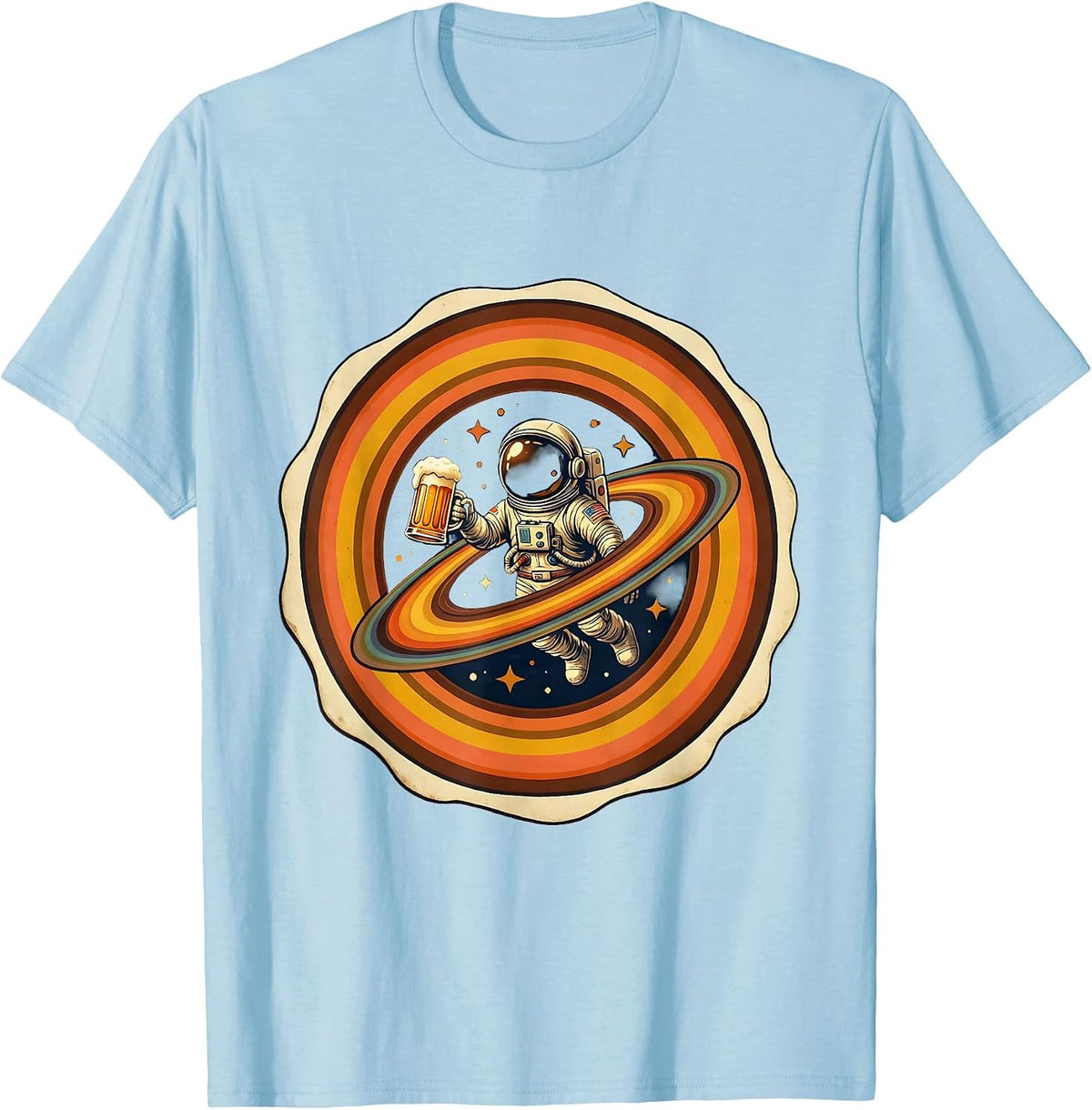 Astronaut Floating With Beer in Space T-Shirt - Baby Blue