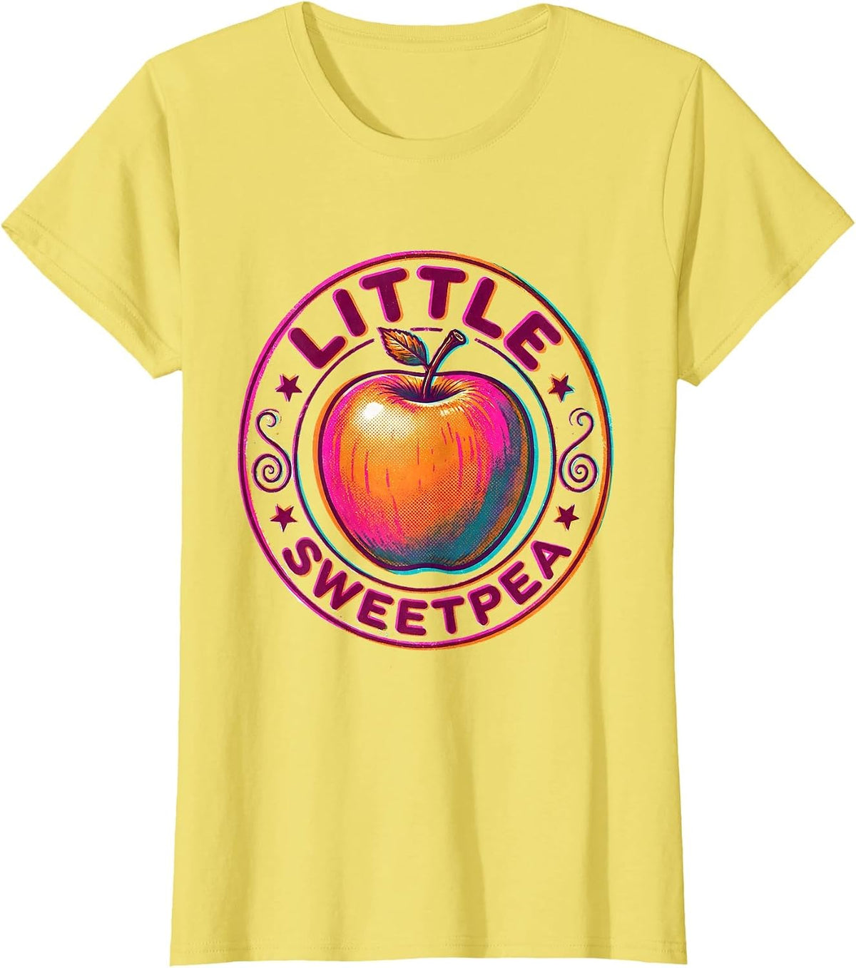 Little Sweetpea Risograph Y2K Kawaii Grunge Vintage Apple T-Shirt - Lemon Yellow