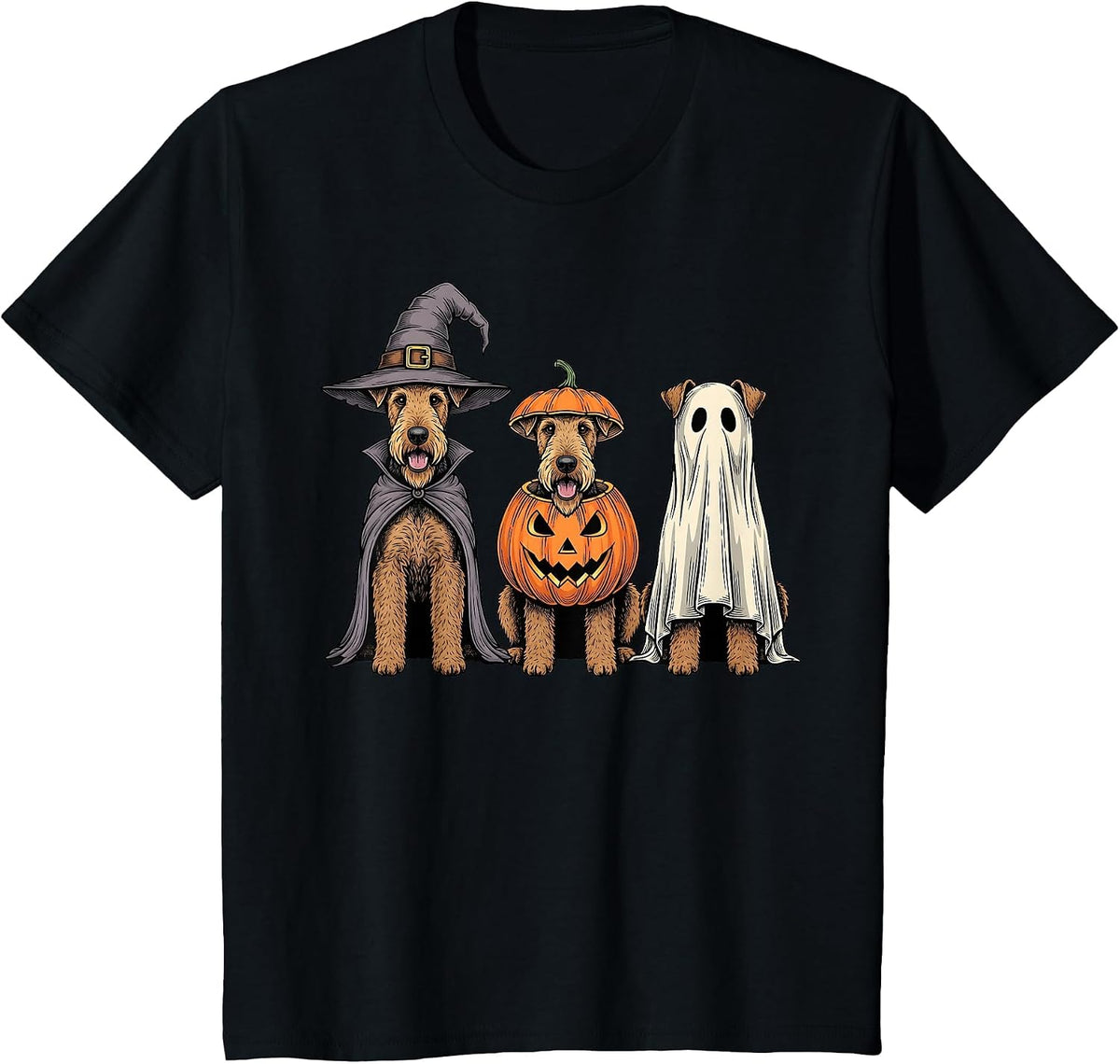 Spooky Ghost Airedale Terrier Pumpkin Halloween Dog Lover T-Shirt - Black