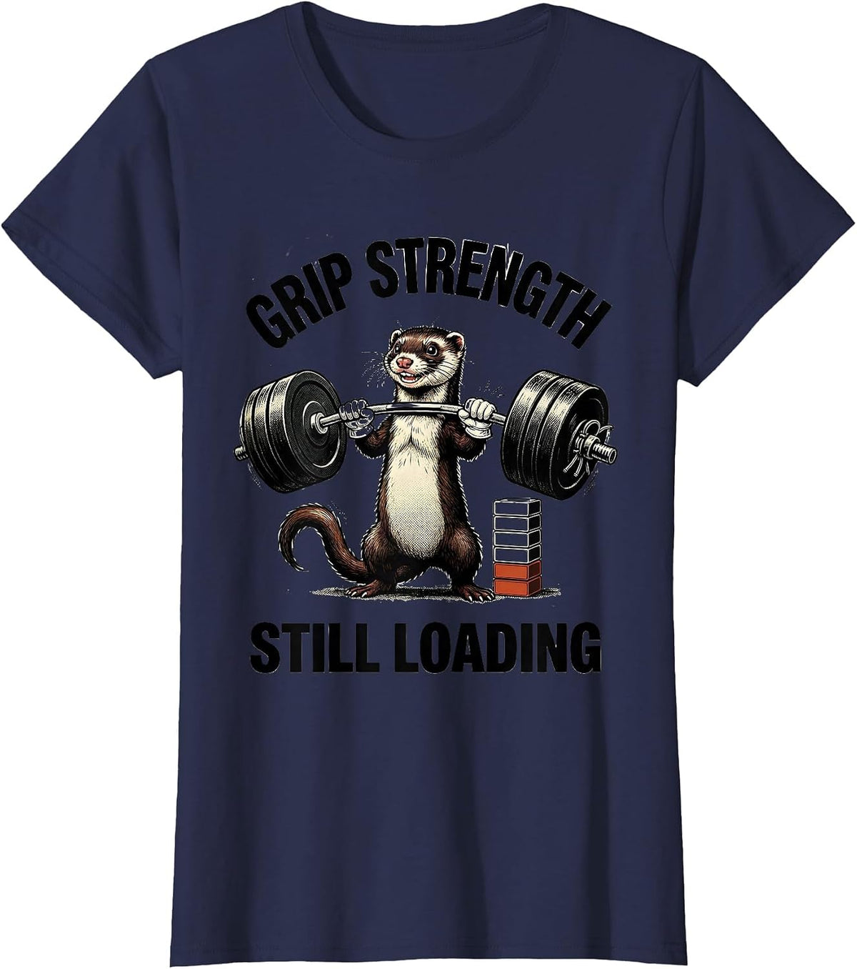 Women's Grip Strength Still Loading Funny Animal Gym Ferret T-Shirt - Navy Blue