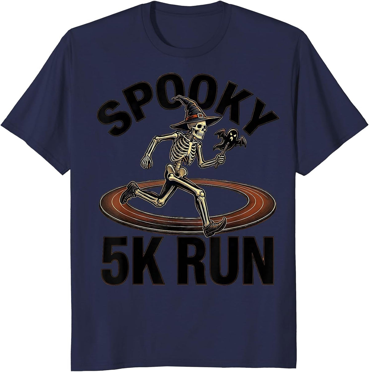 Spooky 5K Run Skeleton Runner Halloween Fun Run Matching T-Shirt - Navy Blue