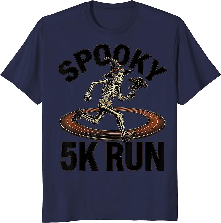 Spooky 5K Run Skeleton Runner Halloween Fun Run Matching T-Shirt - Navy Blue