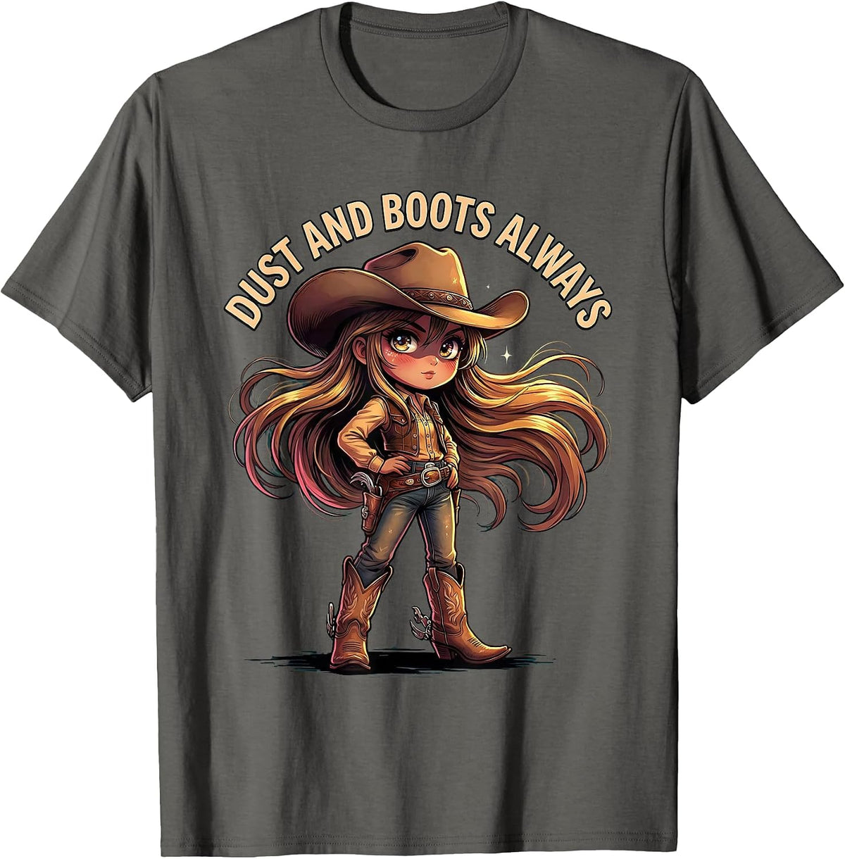 Men's Dust and Boots Always Western Cowgirl Design T-Shirt - Asphalt Grey