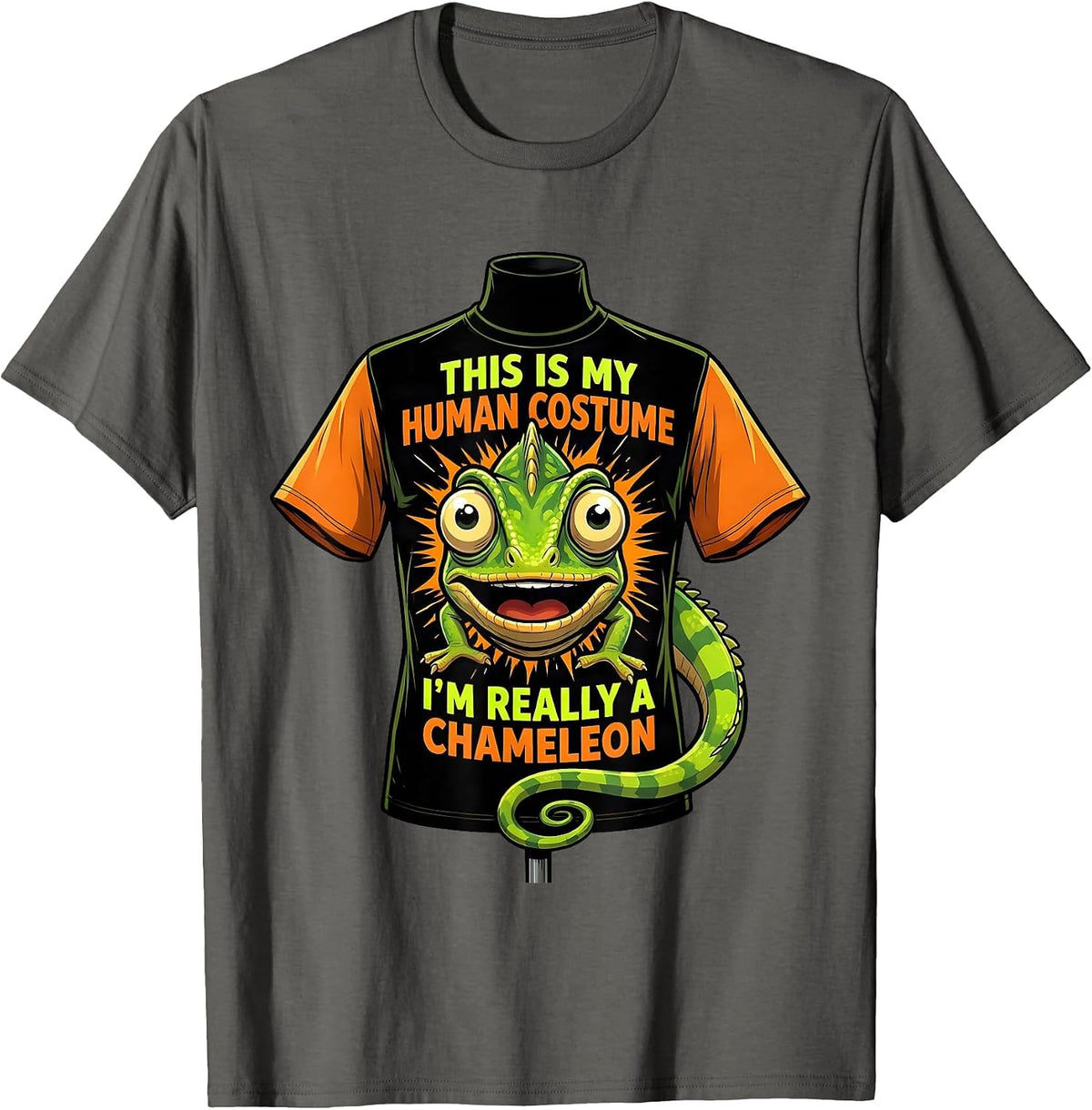 Men's This Is My Human Costume I'm Really A Chameleon Funny T-Shirt - Asphalt Grey