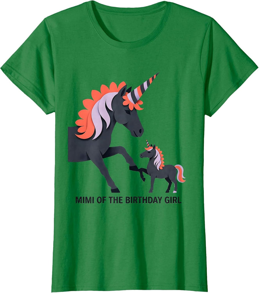 Women's Mimi Of The Birthday Girl Unicorn Family Matching Party T-Shirt - Kelly Green