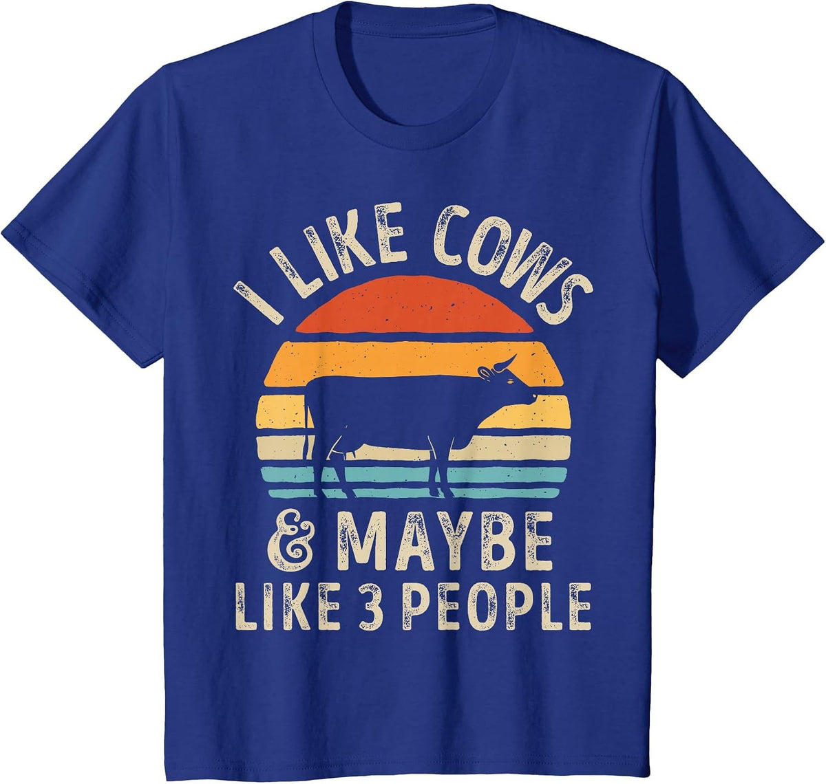 I Like Cows and Maybe Like 3 People Cow Farm Farmer Retro T-Shirt - Royal Blue
