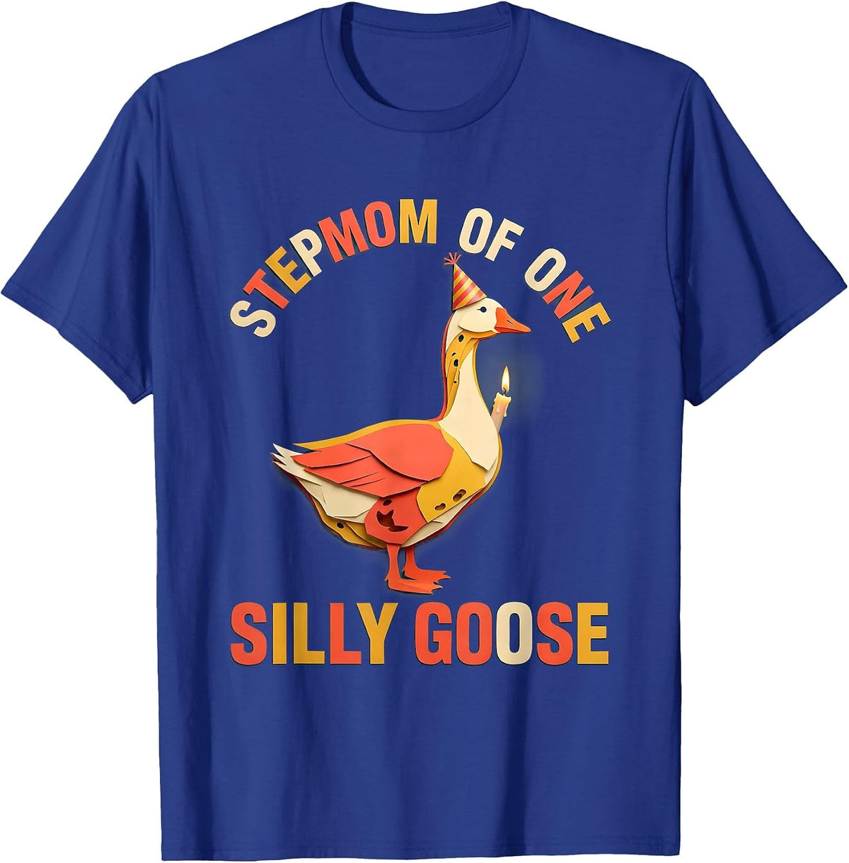 Men's Stepmom of One Silly Goose Paper Cutout Family Matching T-Shirt - Royal Blue