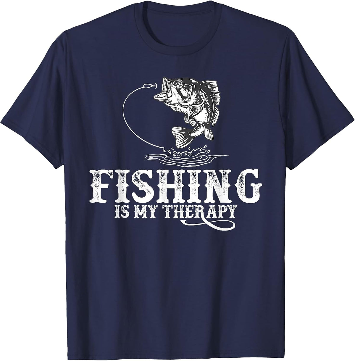 Fishing is My Therapy Funny Fishermen T-Shirt - Navy Blue