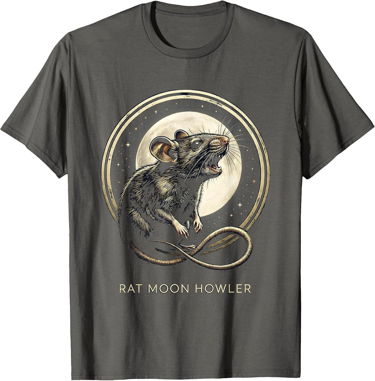 Rat Moon Howler Funny Ferret Lover Pet Owner Humor T-Shirt - Asphalt Grey