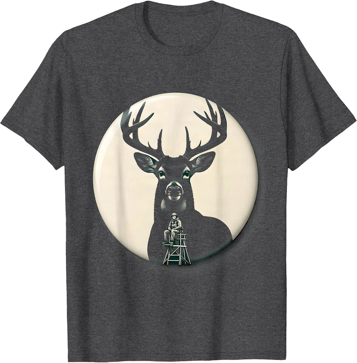 Men's Sealed Buck Hunter Badge Silhouette Camo Dad Gift T-Shirt - Dark Heather Grey