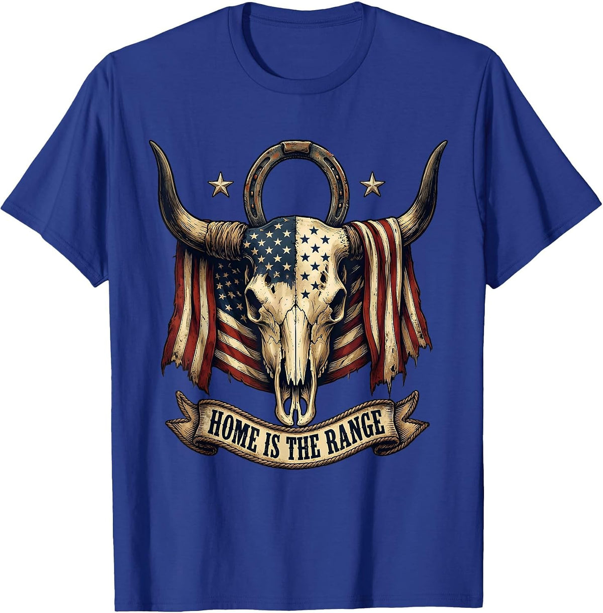 Home Is The Range Western Cowboy Design T-Shirt - Royal Blue