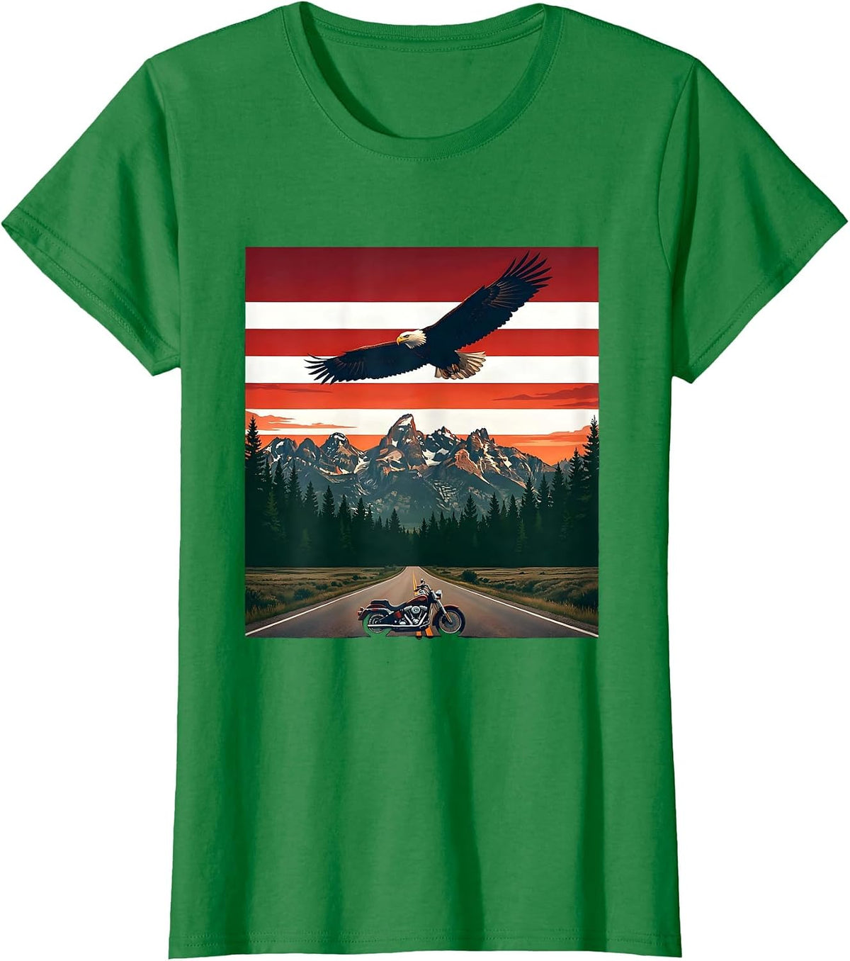 Women's USA Freedom Vintage Motorcycle Open Highway Graphic T-Shirt - Kelly Green