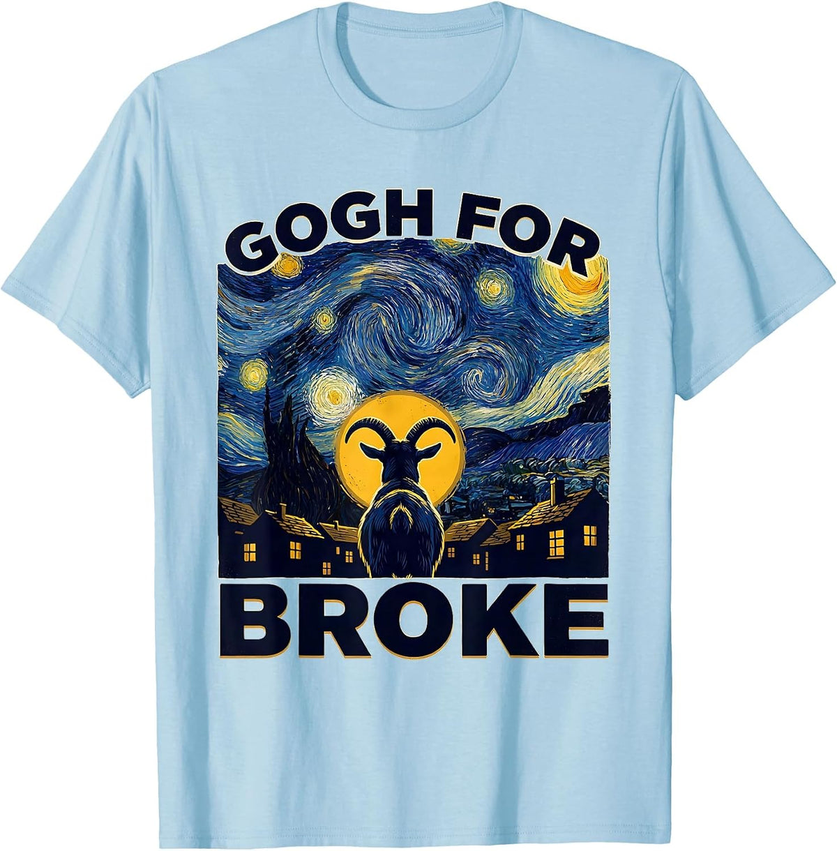 Men's Gogh For Broke Funny Van Gogh Starry Night Animal Parody Art T-Shirt - Baby Blue