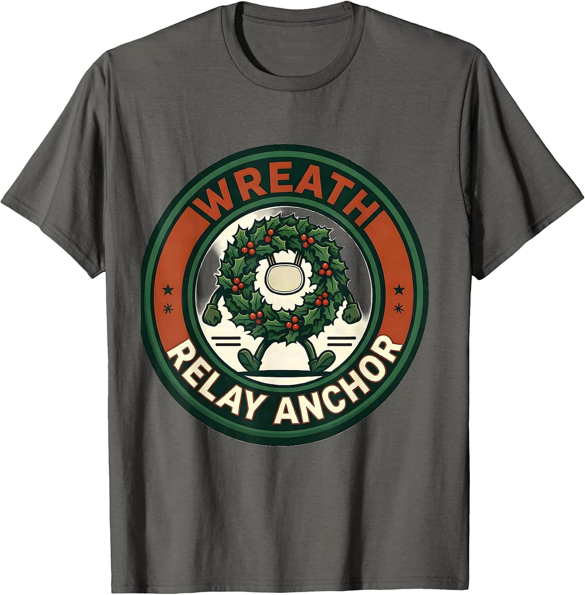 Wreath Relay Anchor Funny Christmas 5K Run Runner Squad T-Shirt - Asphalt Grey