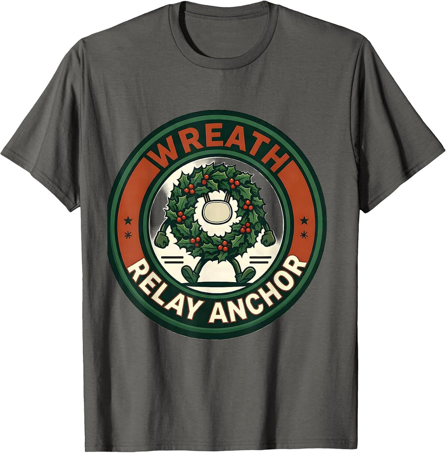 Wreath Relay Anchor Funny Christmas 5K Run Runner Squad T-Shirt - Asphalt Grey