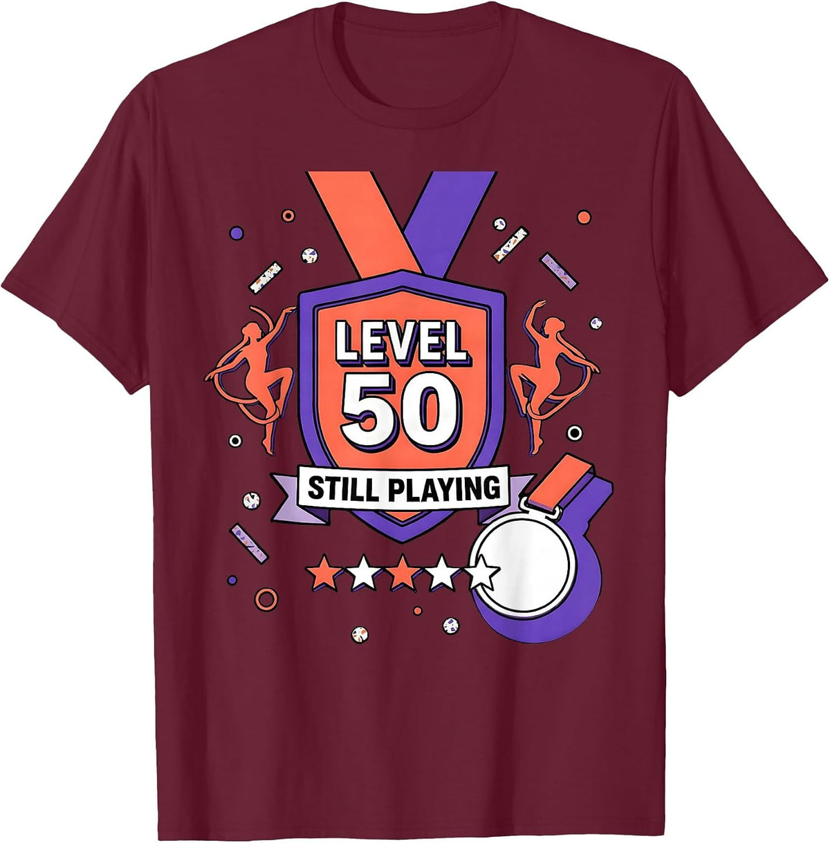 Level 50 Still Playing Funny Bachelor Party Anniversary T-Shirt - Burgundy
