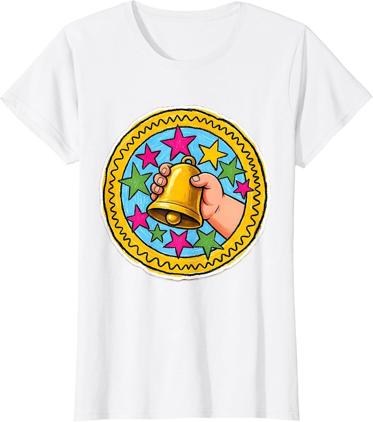 2nd Grade Teacher Bell and Stars Graphic T-Shirt - White