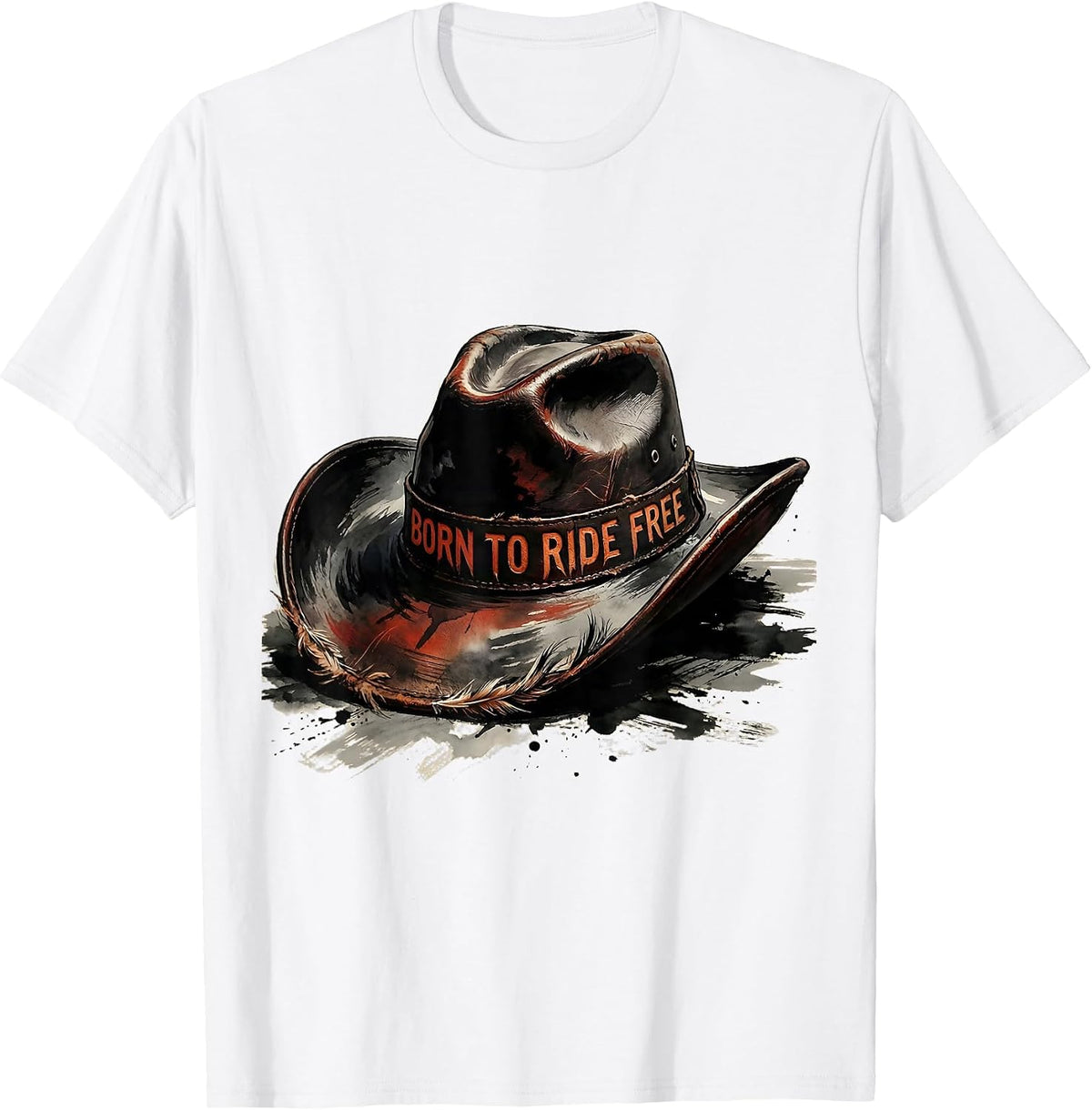 Men's Born to Ride Free Western Cowgirl Design T-Shirt - White