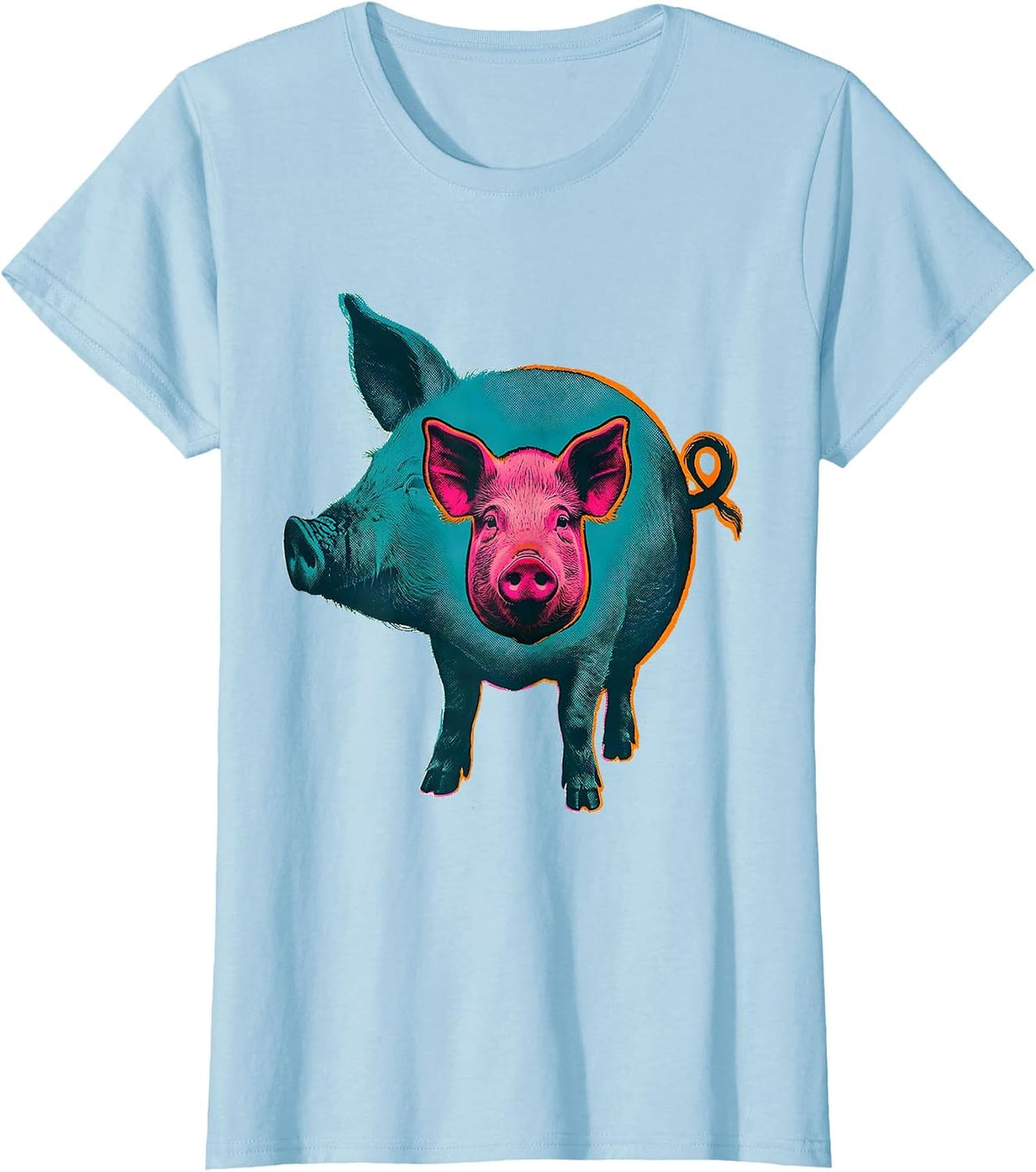 Pig Silhouette Farm Animal Lover Humor Casual T-Shirt - Baby Blue