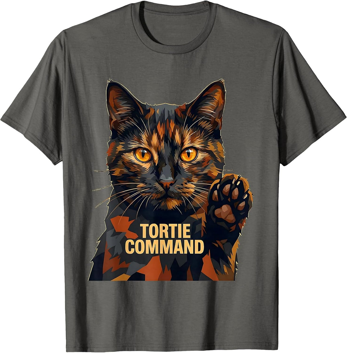 Tortie Command Funny Tortie Cat Lover Tortoiseshell Cat T-Shirt - Asphalt Grey