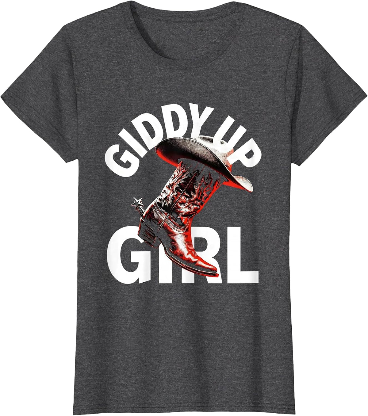 Women's Giddy Up Girl Cowgirl Western Design T-Shirt - Dark Heather Grey