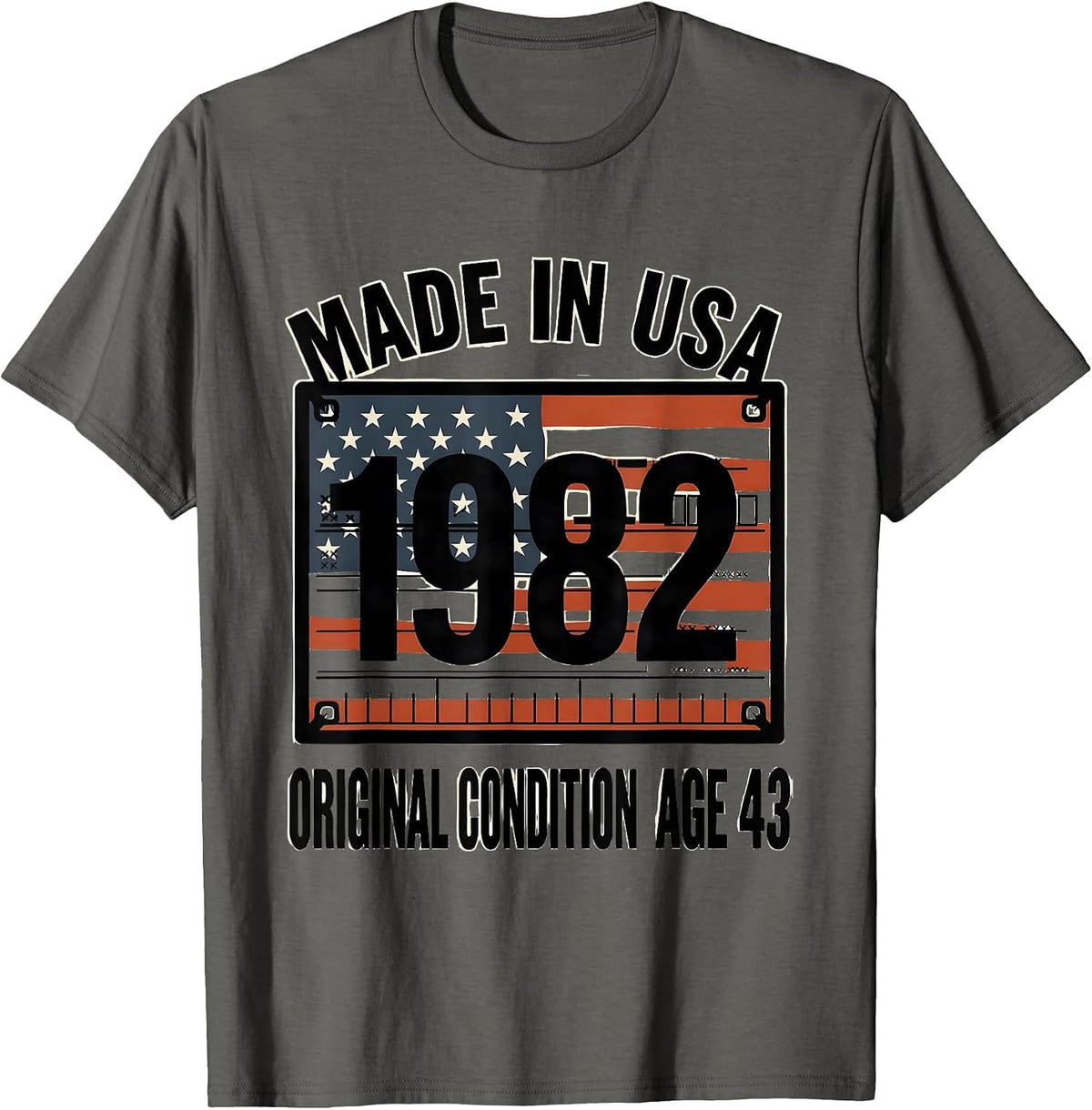 Made In USA 1982 Original Condition Age 43 Vintage T-Shirt - Asphalt Grey