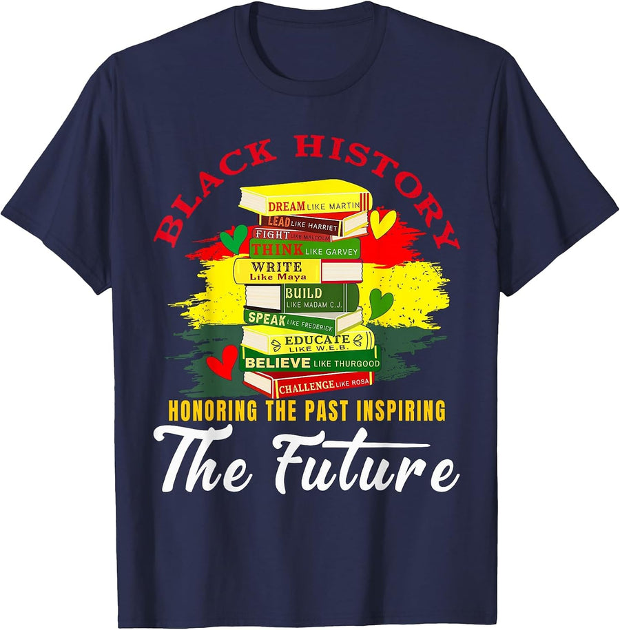 Inspired Book History Leaders Celebrate Black History Month T-Shirt - Navy Blue