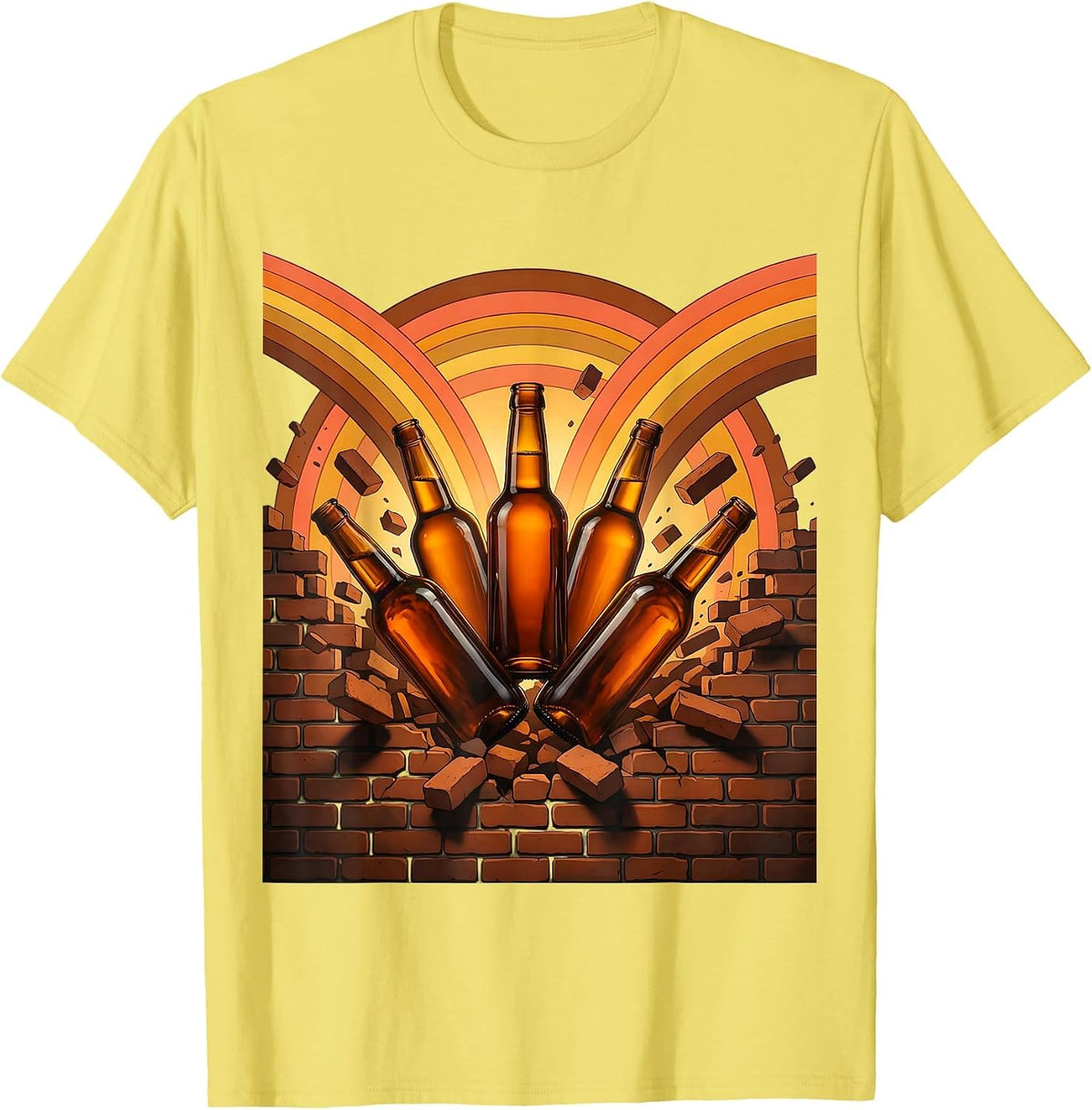 Men's Milwaukee Six Pack Bursting Through Brick Wall T-Shirt - Lemon Yellow