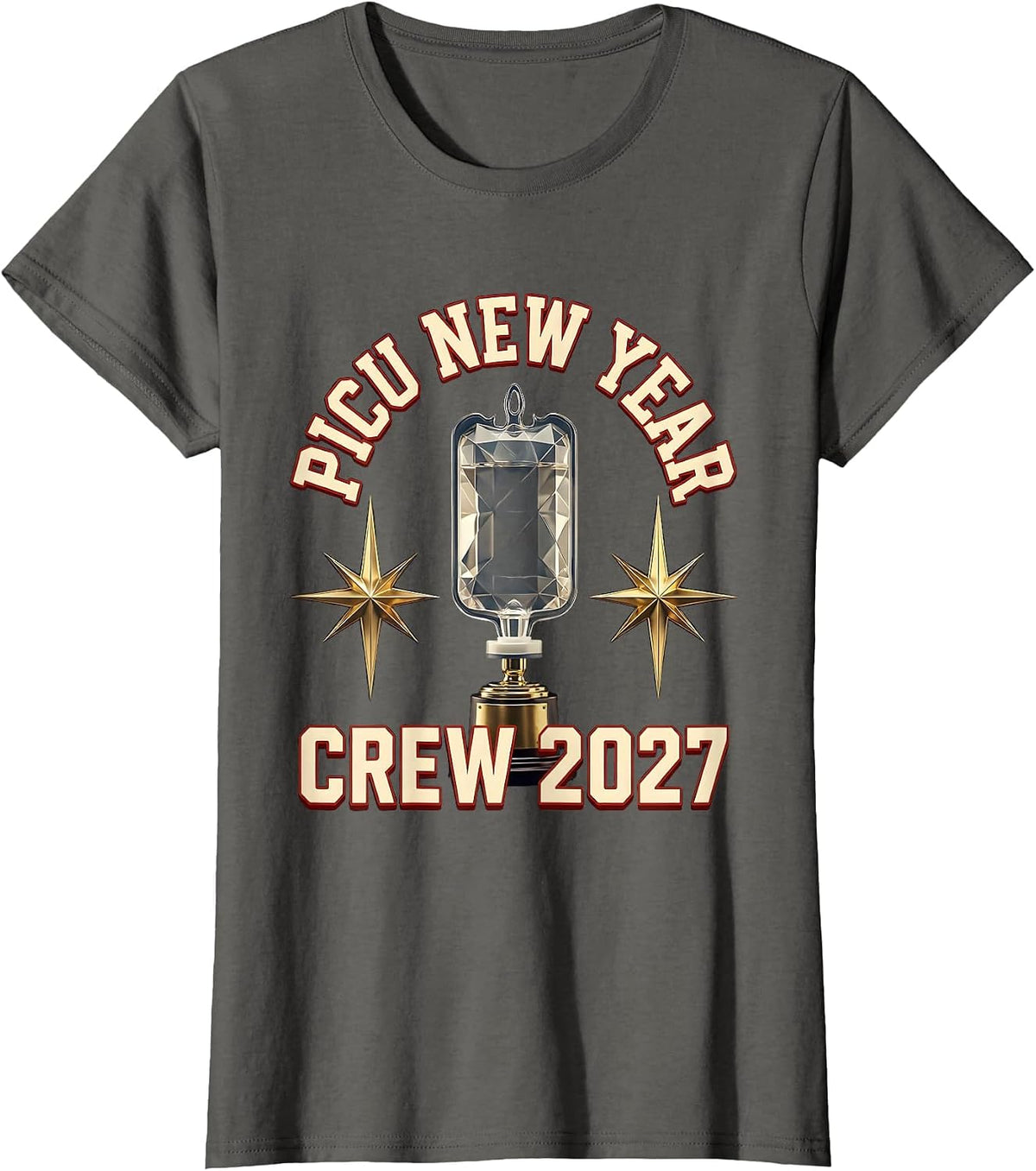 Women's PICU New Year Crew 2027 Sports Nurse ICU NICU New Year Eve T-Shirt - Asphalt Grey