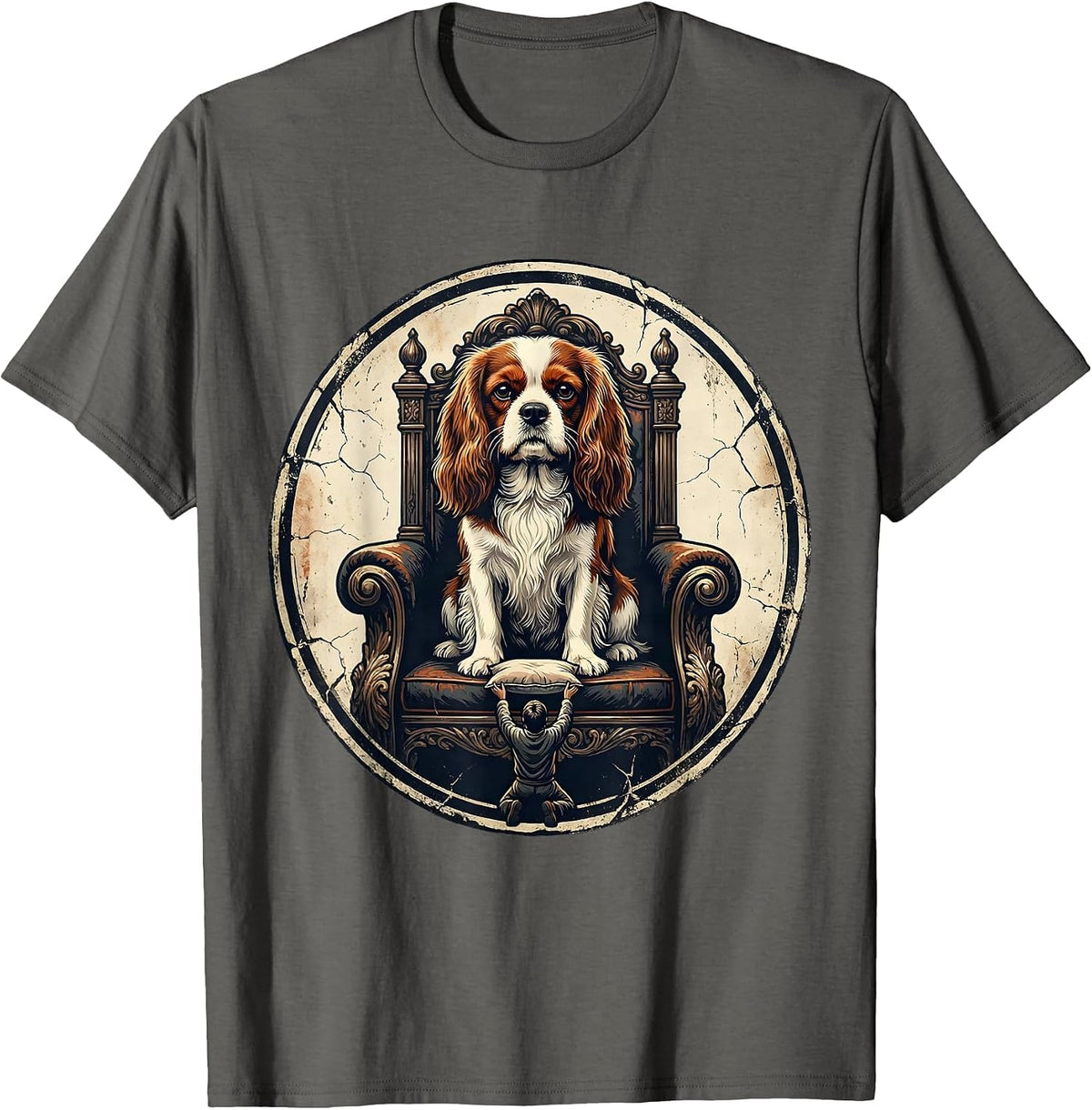 Men's Cavalier King Charles Spaniel Distressed Dog Owner Humor T-Shirt - Asphalt Grey