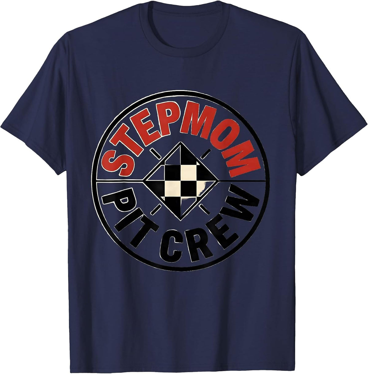 Stepmom Pit Crew Funny Race Car Birthday Family Matching T-Shirt - Navy Blue