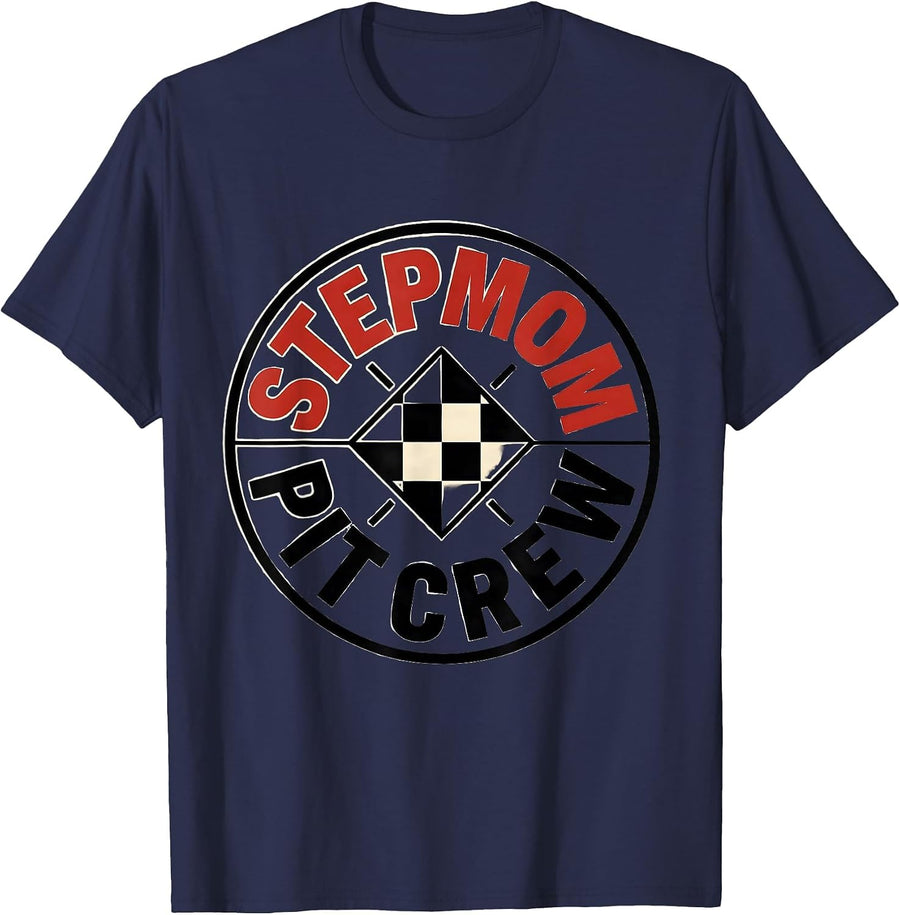 Stepmom Pit Crew Funny Race Car Birthday Family Matching T-Shirt - Navy Blue