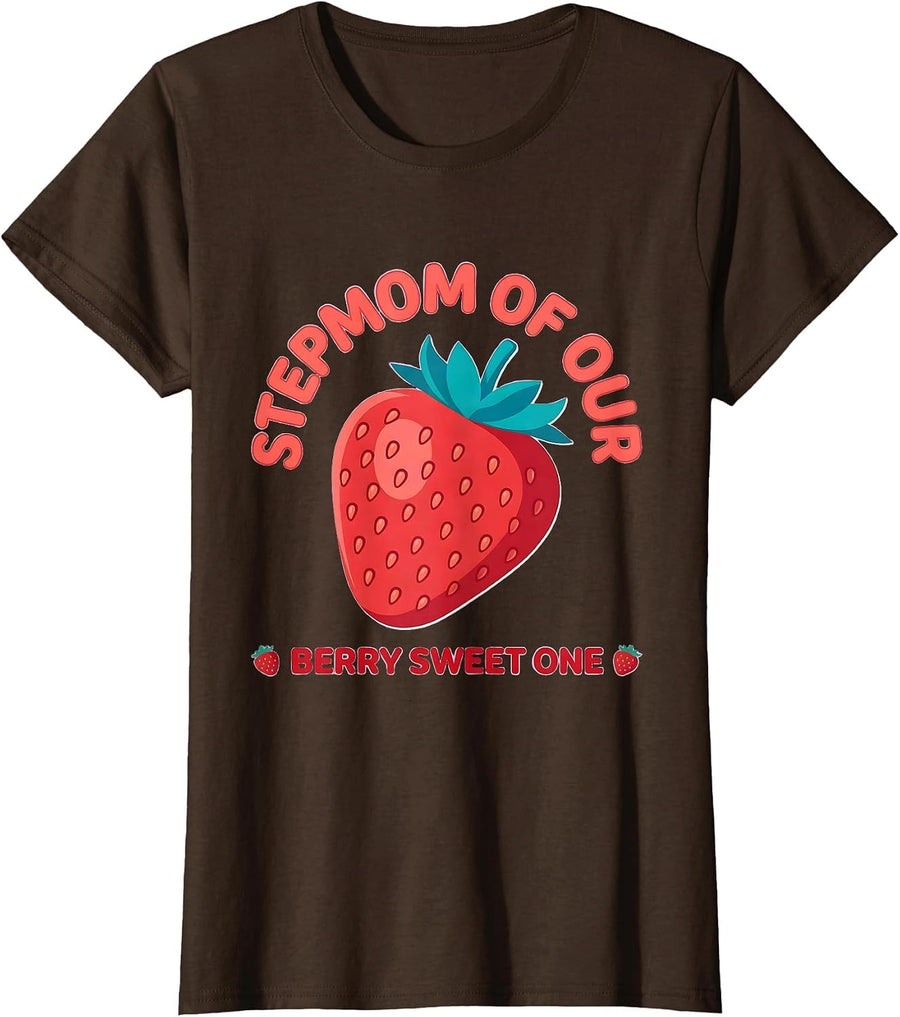 Women's Stepmom Of Our Berry Sweet One Family Matching Birthday Gift T-Shirt - Brown