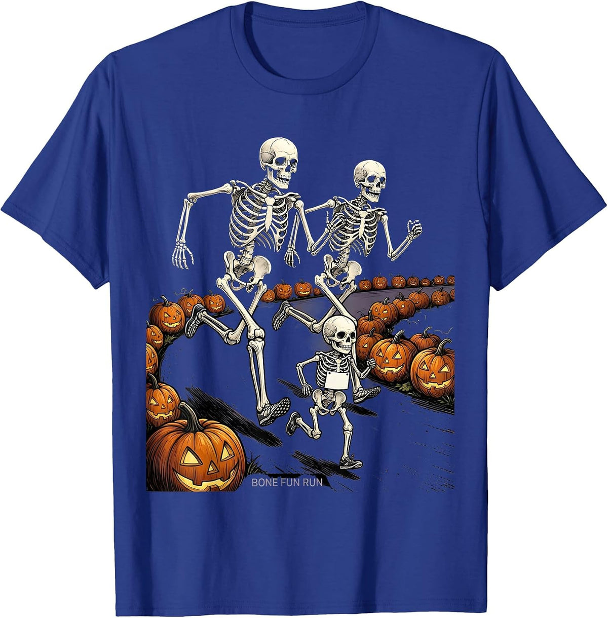 Bone Fun Run Funny Skeleton Halloween 5K Runner Costume T-Shirt - Royal Blue