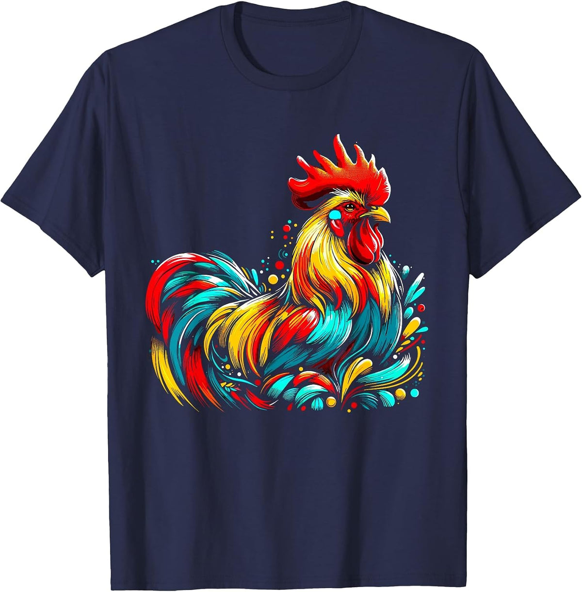 Chicken Colorful Farm Chicken T-Shirt - Navy Blue