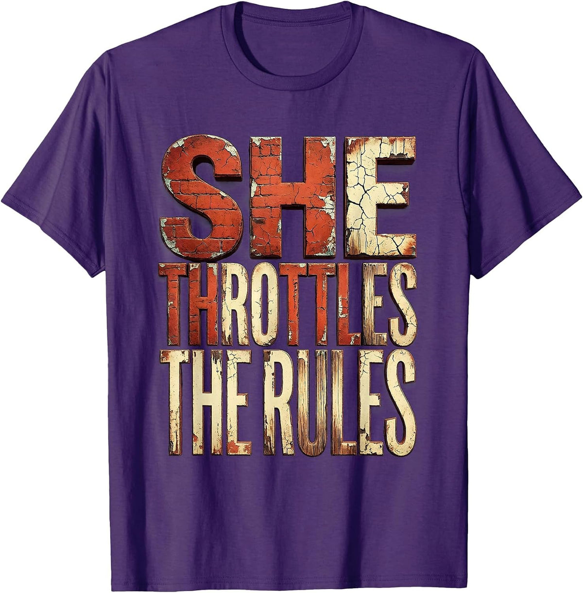 She Throttles the Rules Motorcycle Rider Design T-Shirt - Purple