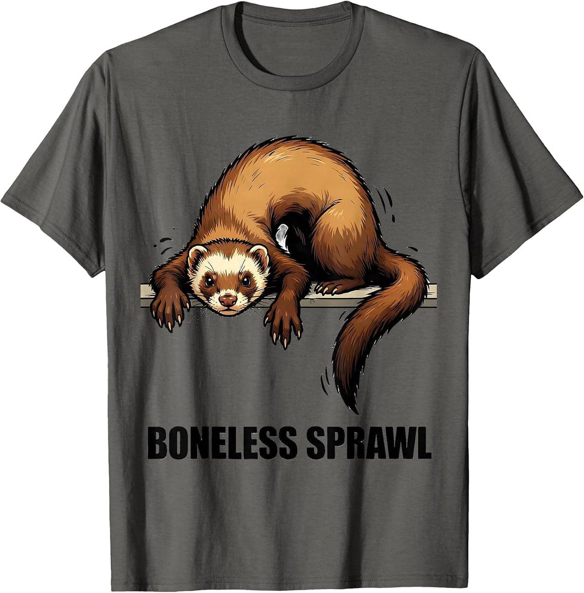 Men's Boneless Sprawl Cartoon Ferret Lover Funny Gift T-Shirt - Asphalt Grey