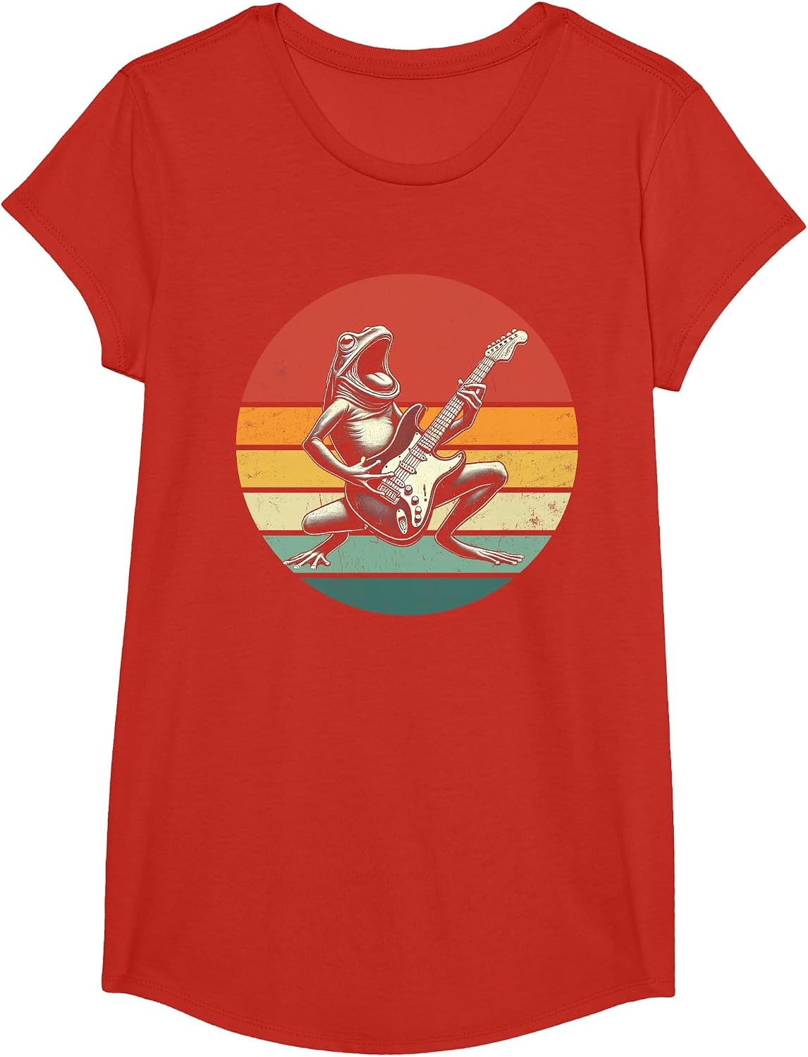 Vintage Frog Band Rock Funny Frog Playing Electric Guitar T-Shirt - Girls Red