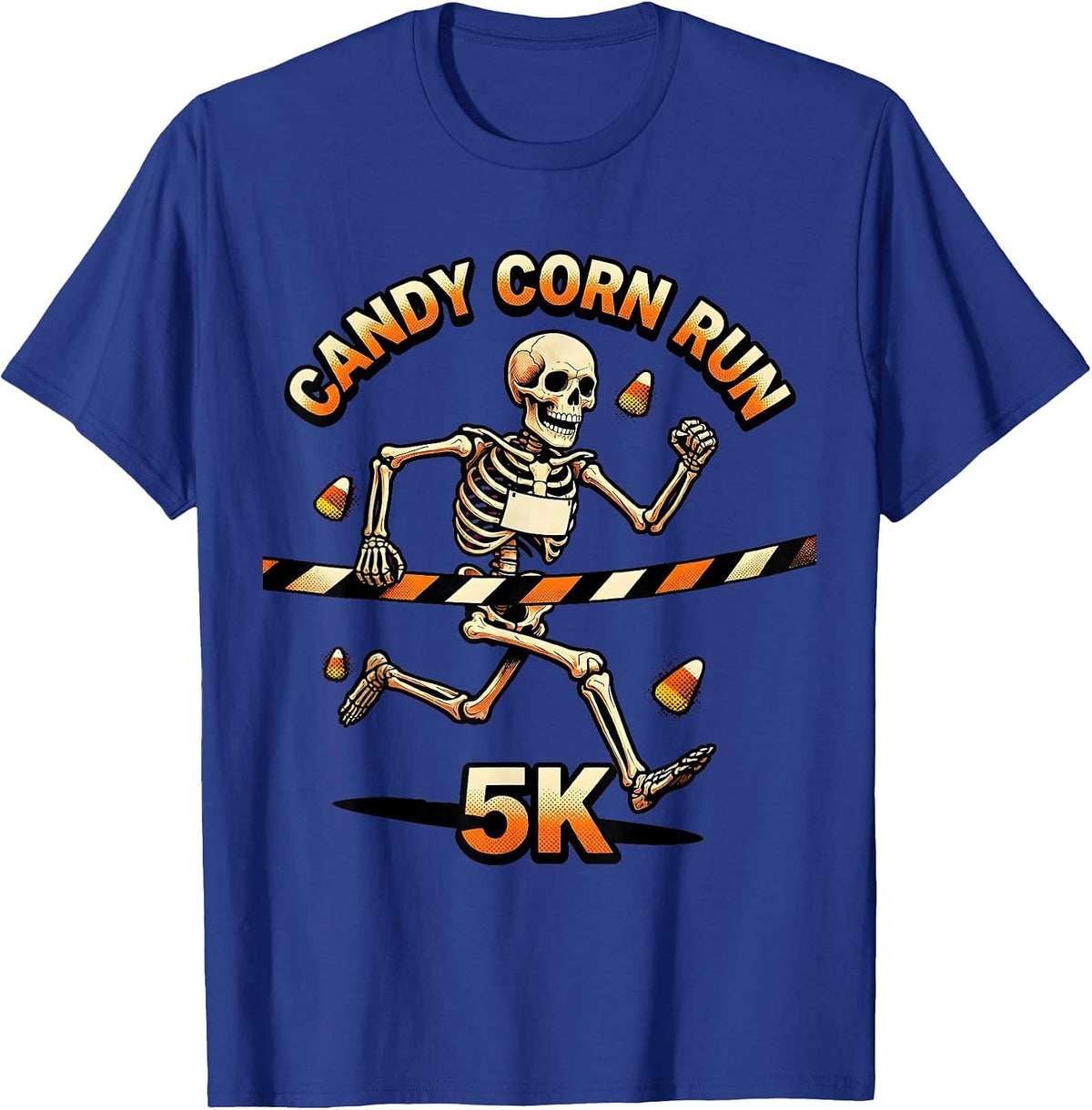 Candy Corn Run 5K Funny Skeleton Halloween Fun Run Matching T-Shirt - Royal Blue