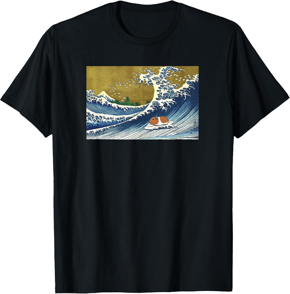 Funny Retro Vintage Surfing A Great Wave Guinea Pig Lover T-Shirt - Black