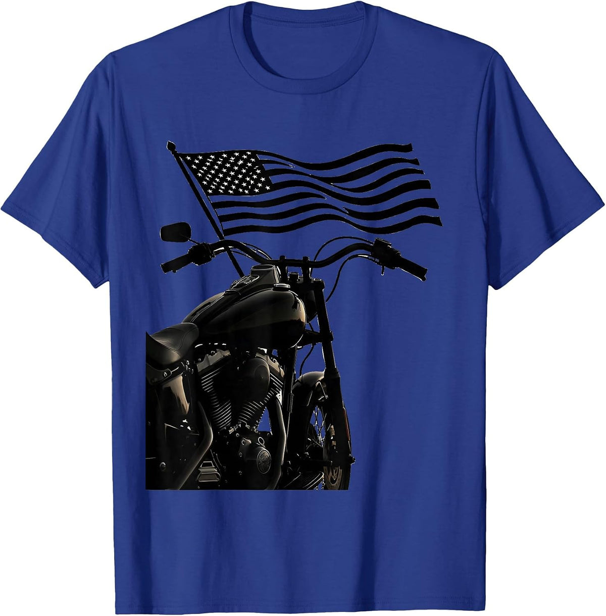 American Flag Vintage Motorcycle Handlebar Graphic T-Shirt - Royal Blue