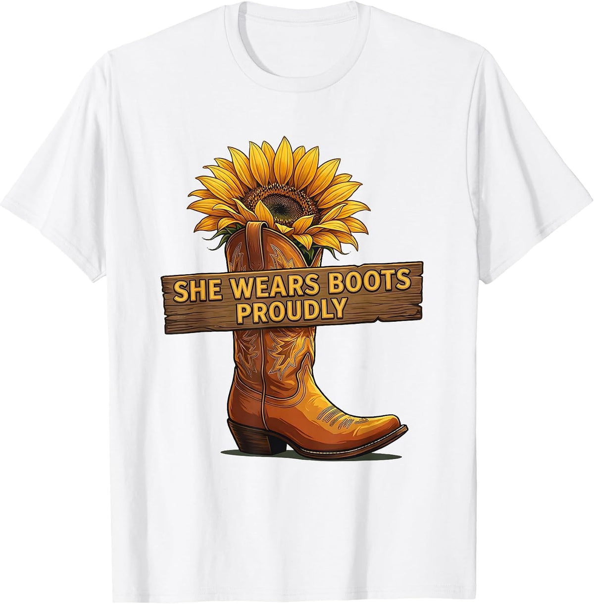 She Wears Boots Proudly Girls Western Design T-Shirt - White