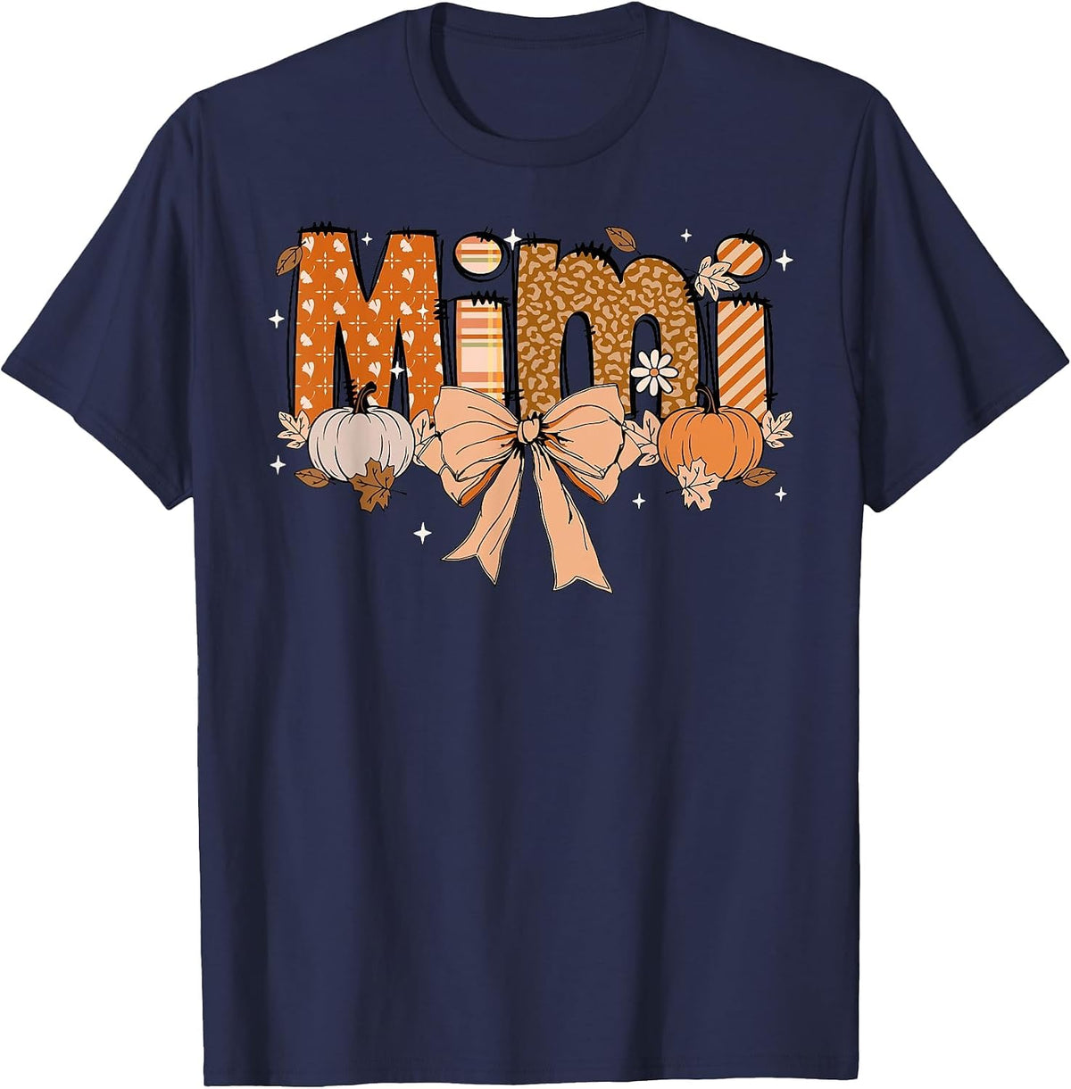 Mimi Pumpkin Fall Coquette Bow Thanksgiving Shirt Women Tees T-Shirts Mom Grandma - Navy Blue