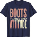 Boots Pearls and Attitude Howdy Design T-Shirt - Navy Blue