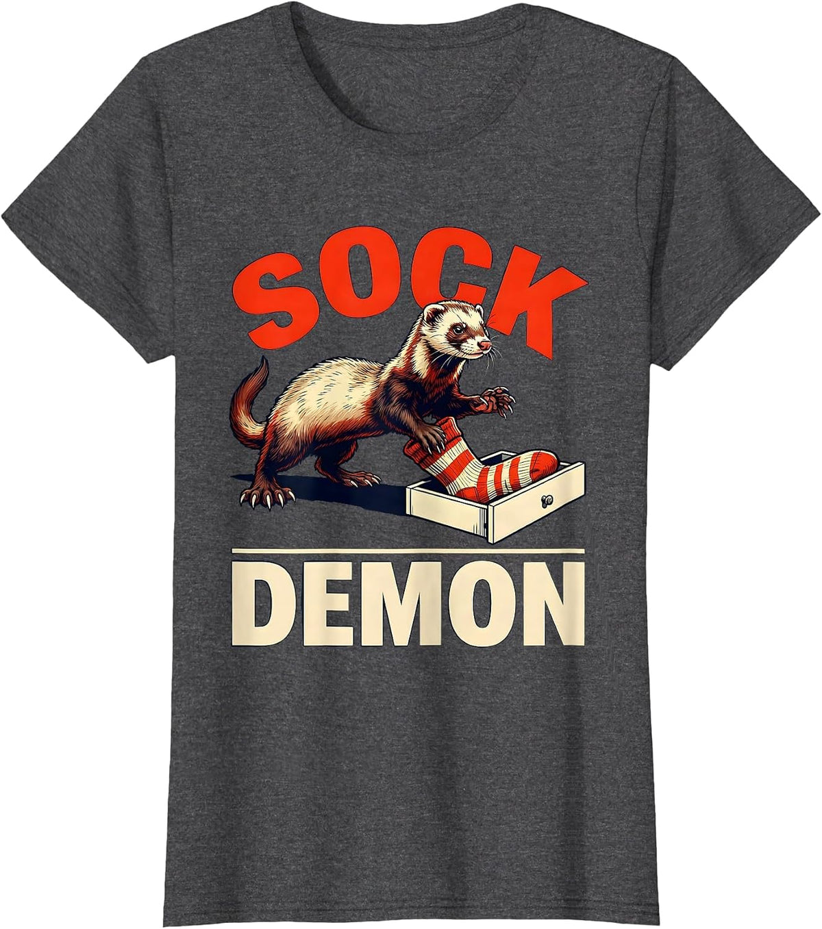 Women's Sock Demon Funny Ferret Lover Gift T-Shirt - Dark Heather Grey