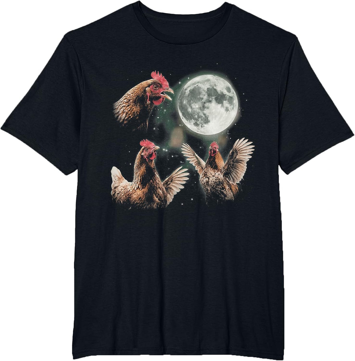 Chicken Howling at Moon Vintage 90s Graphic Animal Lover T-Shirt - Black
